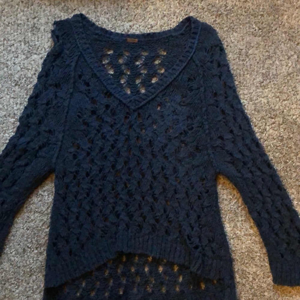 Free People navy blue open knit sweater